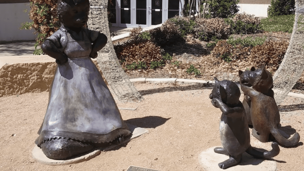 A statue in the Adamson-Spalding Storybook Garden