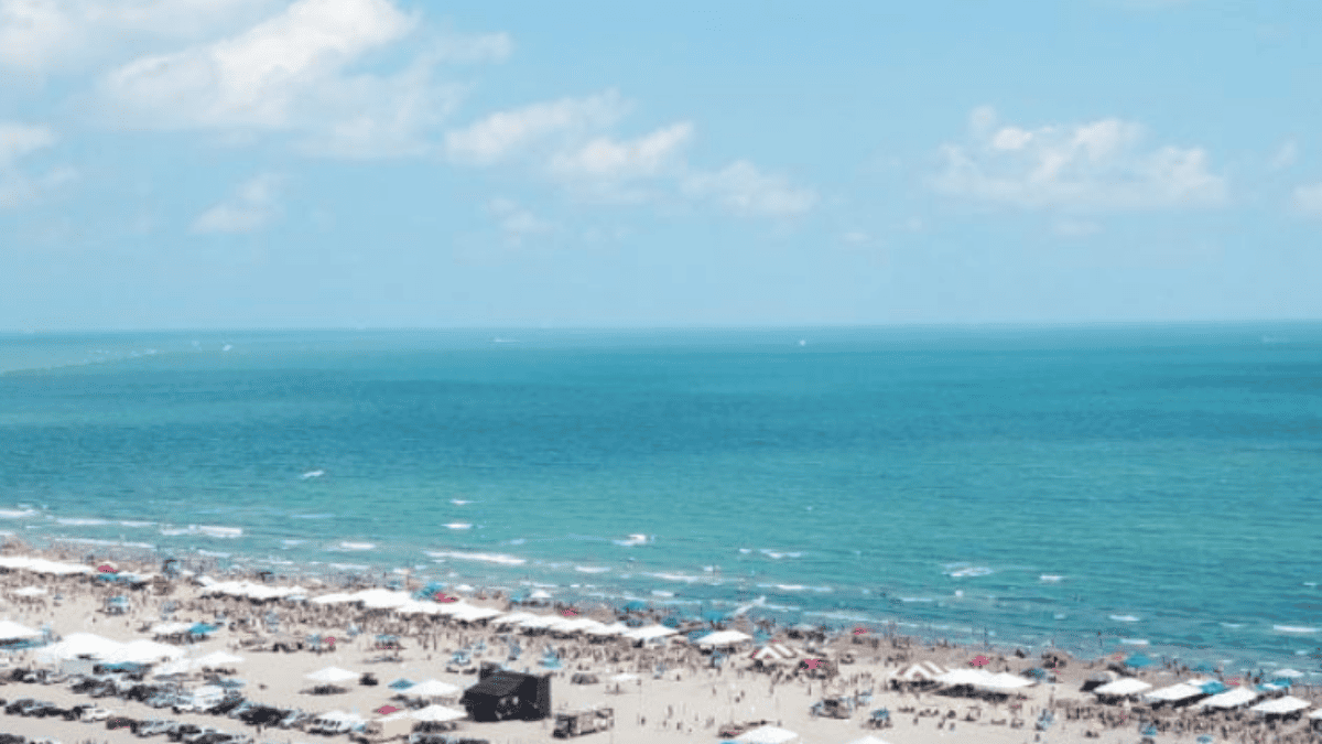 Arial view of East beach galveston located just south of downtown galveston