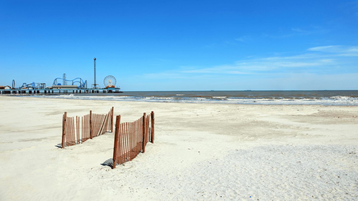 stewart beach with view of ferris wheel in background